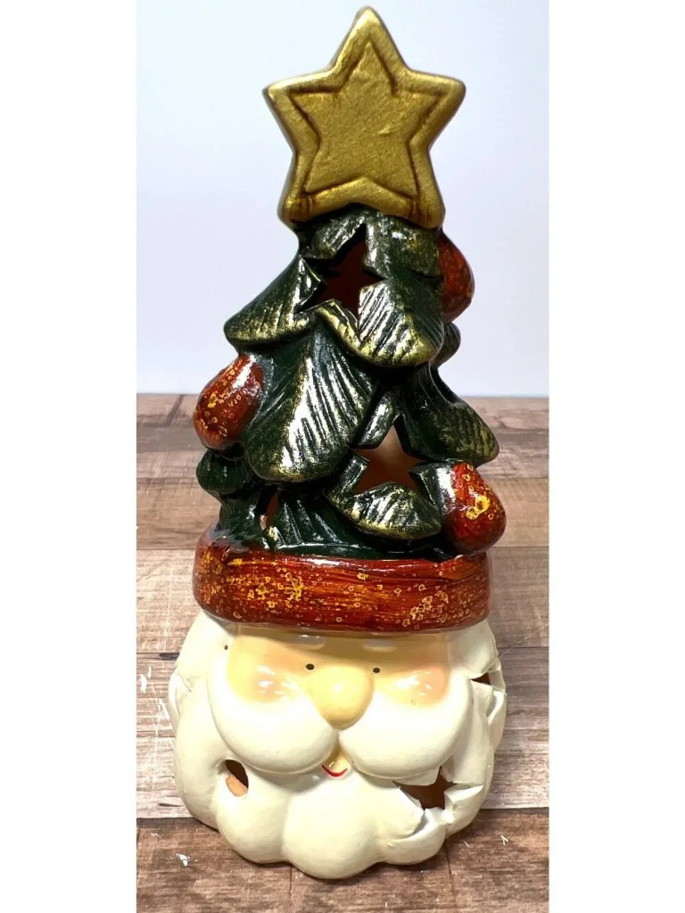 Ceramic Christmas Tree Santa Tea light Candle Holder Festive Decor